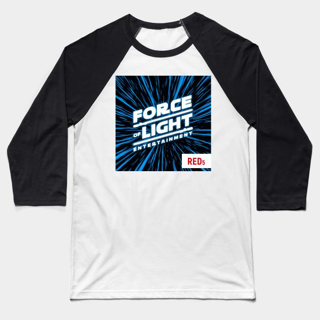 Force of Light Entertainment Logo 3 Red 5 Baseball T-Shirt by Force Of Light Entertainment 